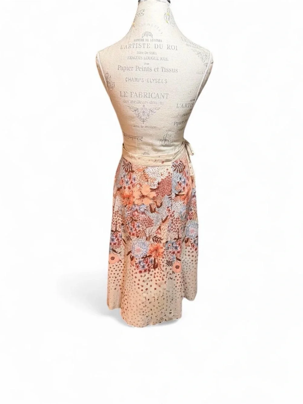 Orange, Brown, and Beige Floral Print A-Line  Midi Wrap Skirt